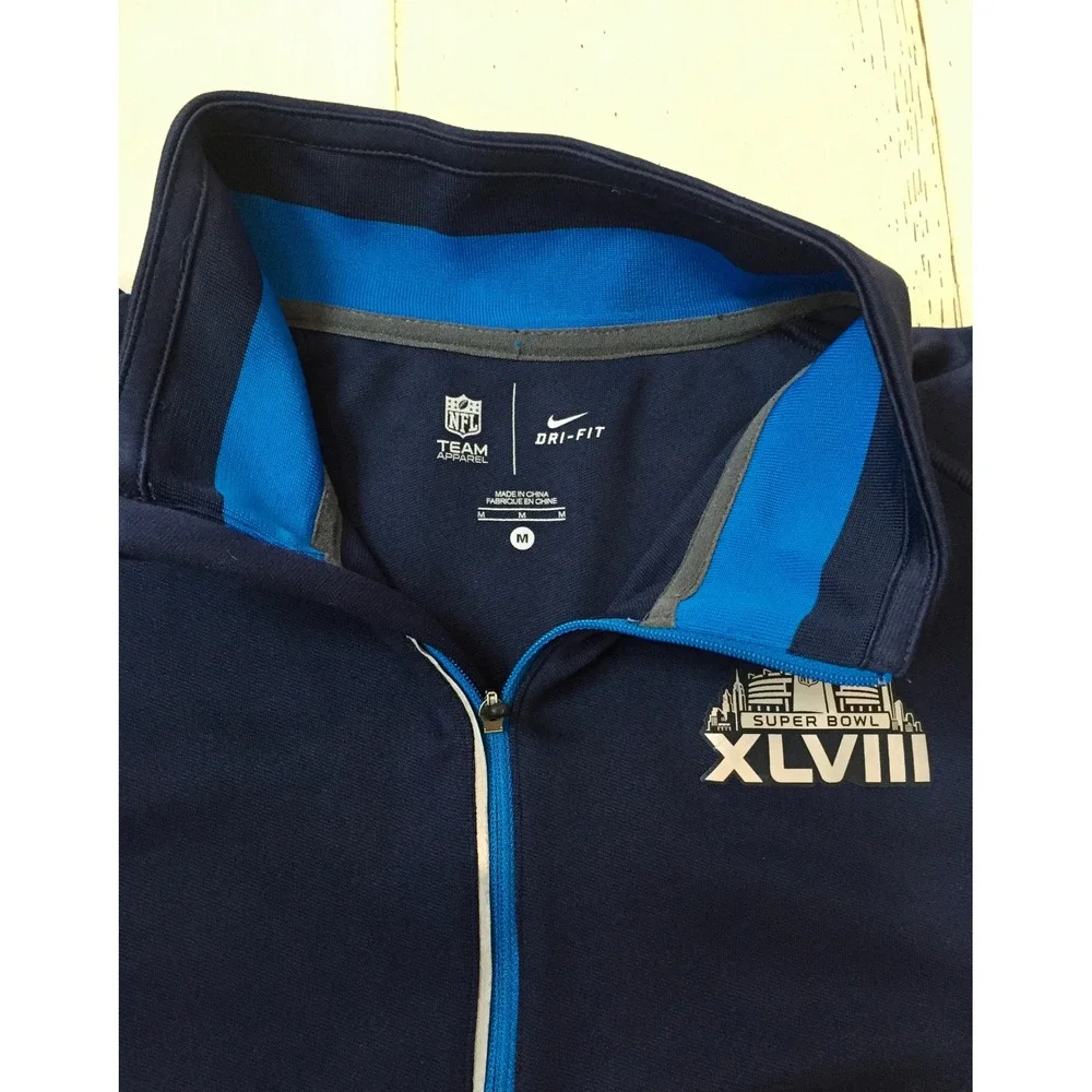 Nike Mens Super Bowl XLVIII Dri-FIT Quarter Zip Pullover Navy Medium Seahawks